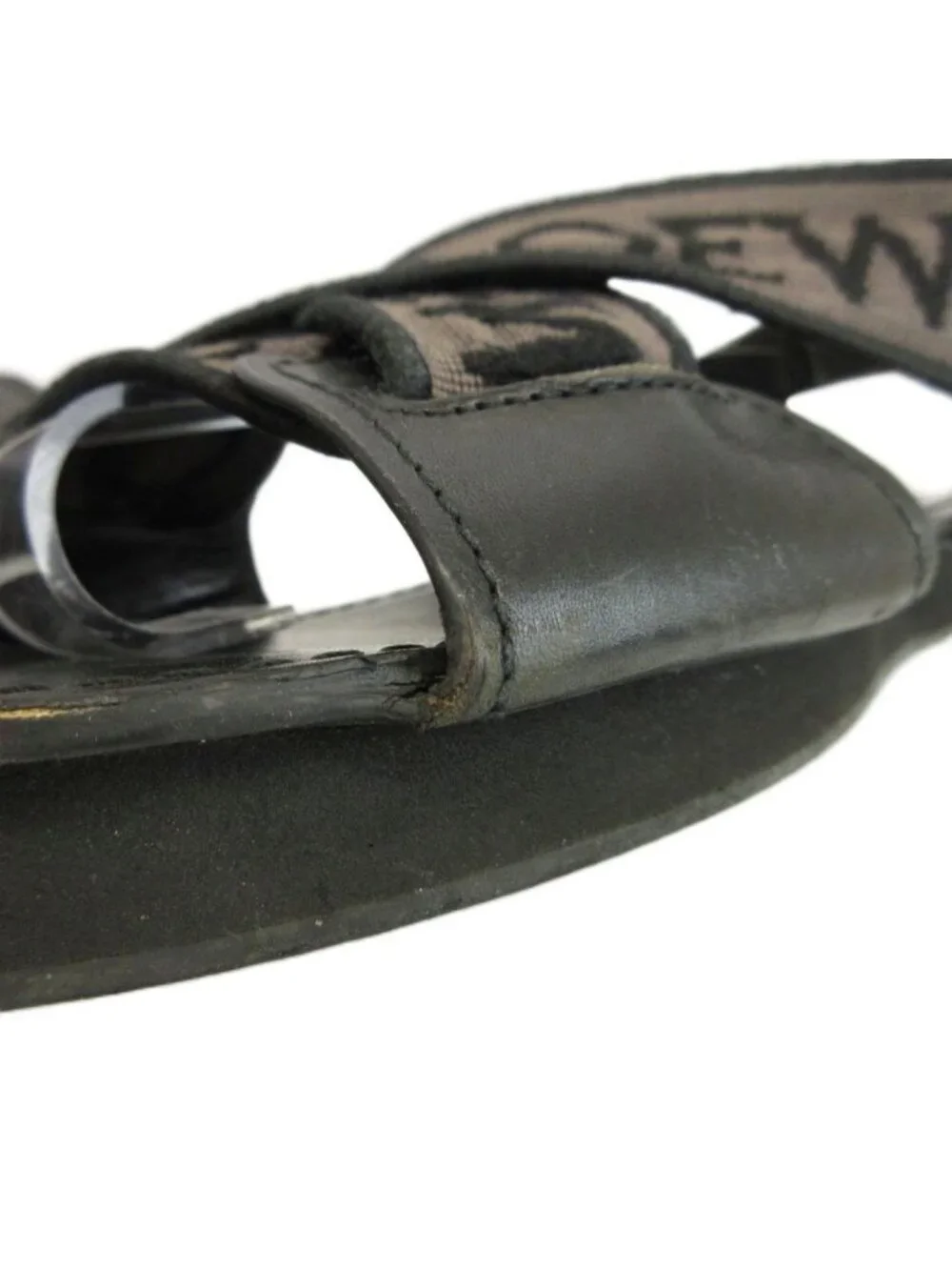 Loewe Jacquard Criss Cross Sandals Leather Anagram Logo Strap 42 Black